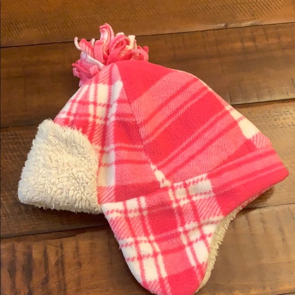 Old Navy pink plaid fleece beanie girls Sz L - Picture 2 of 7
